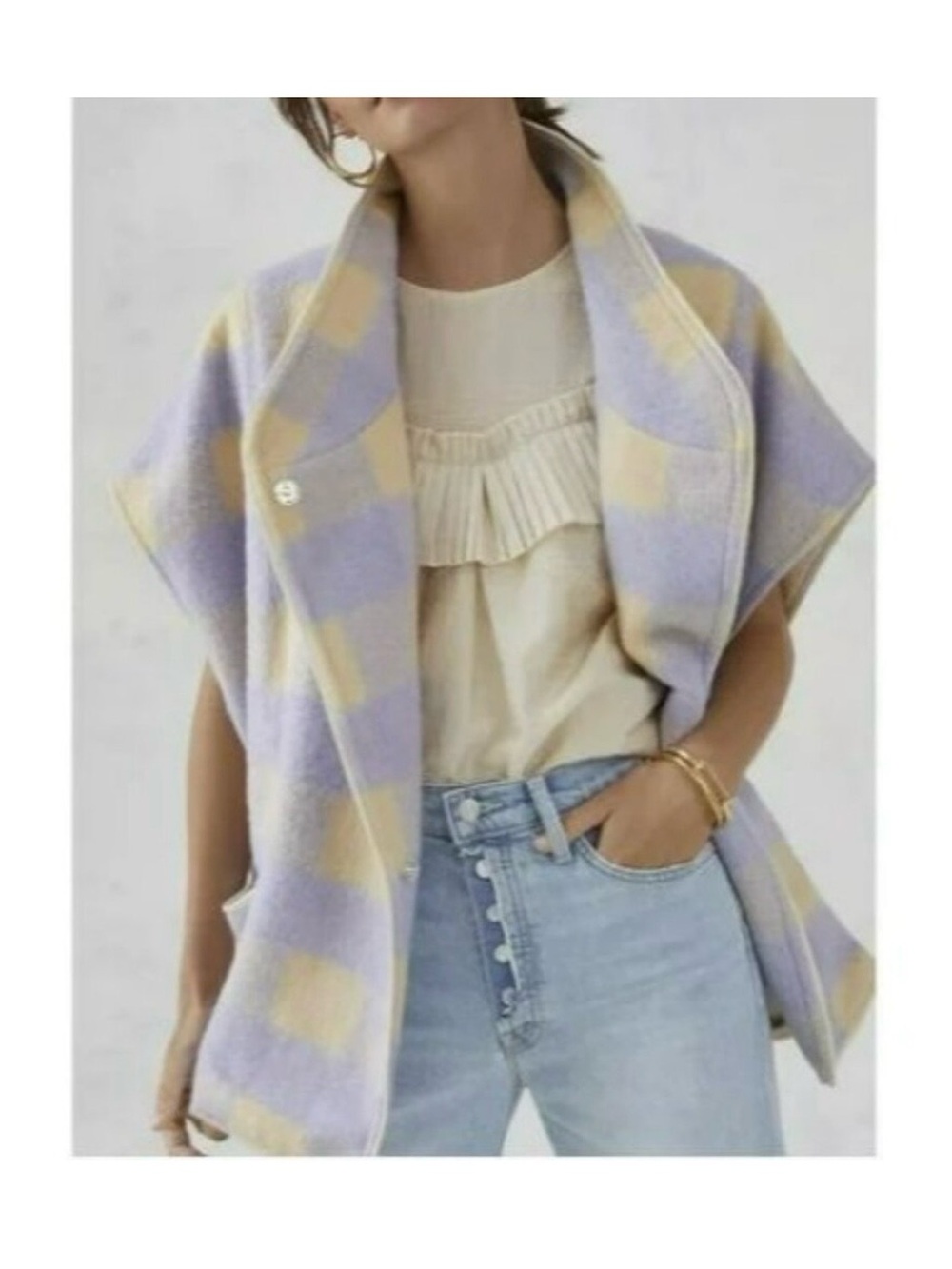Anthropologie’s Andersen & Lauth Lavender & Cream Plaid capelet vest